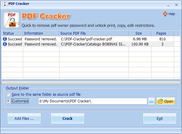 Click to view PDF Cracker 2.50 screenshot