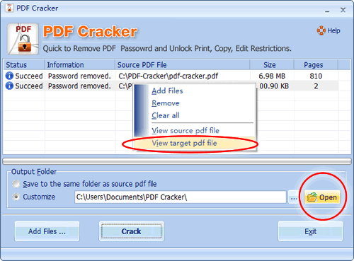 pdf cracker open target folder